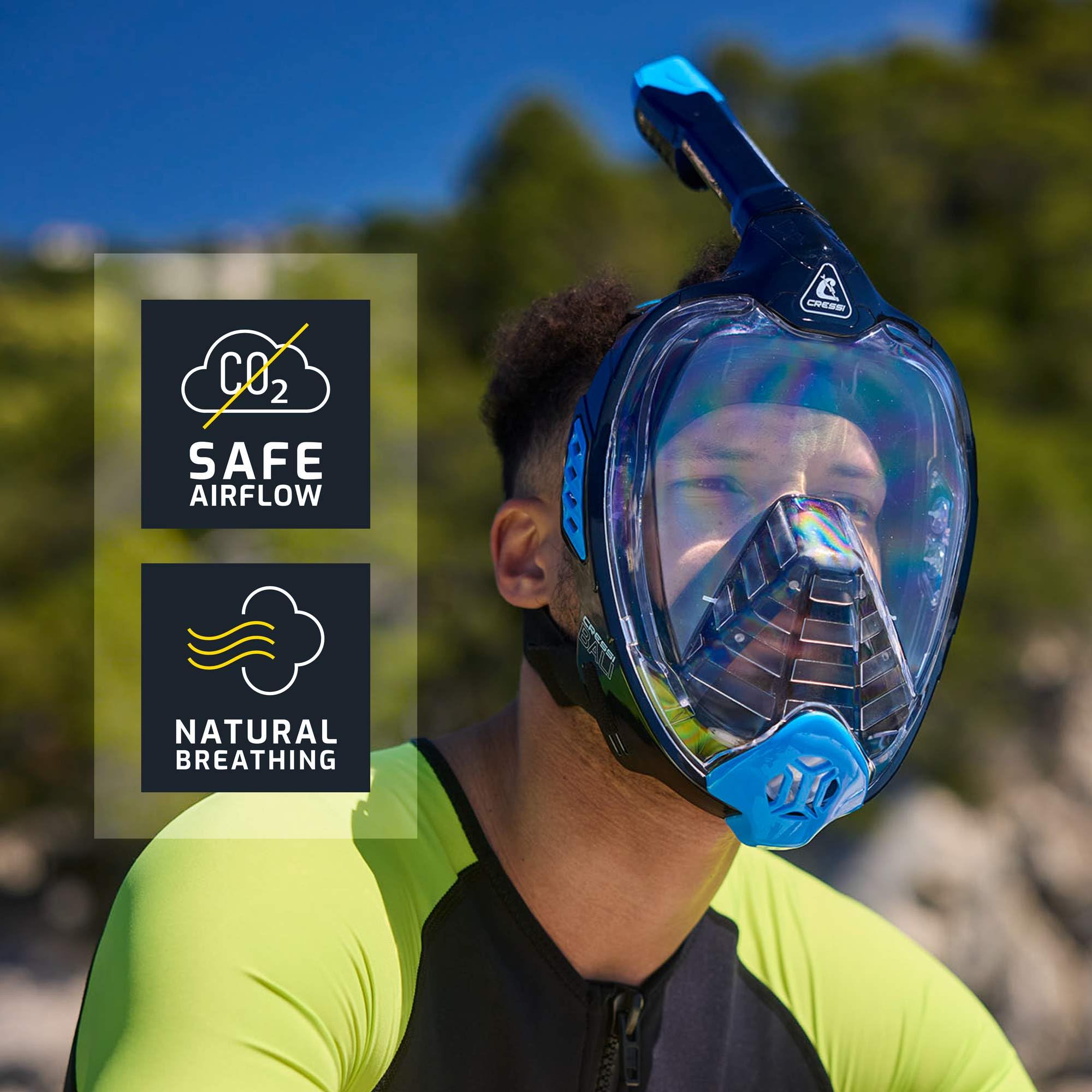 CRESSI Bali Full Face Mask White/Black L/XL - Unisex Integral Snorkel Mask, Anti Fog Clear Lens, 100% Silicone, Dry Snorkel with Float Valve, Adjustable Strap, White/Black, L/XL