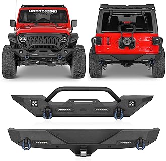 Hooke Road JL Front & Rear Bumper Combo for 2018-2025 Jeep Wrangler JL JLU Unlimited 2/4 Doors (Sturdy Matte Black Textured Steel)