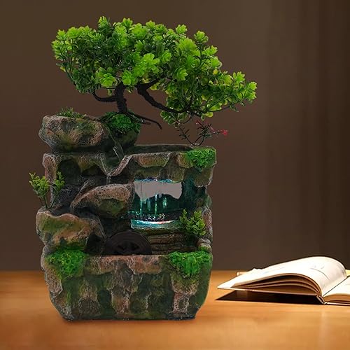 Miniatura 8 de Fuente decorativa de Feng Shui, rueda de cascada, fuente de agua, luces LED de meditación zen, cascada interior, características de agua relajantes