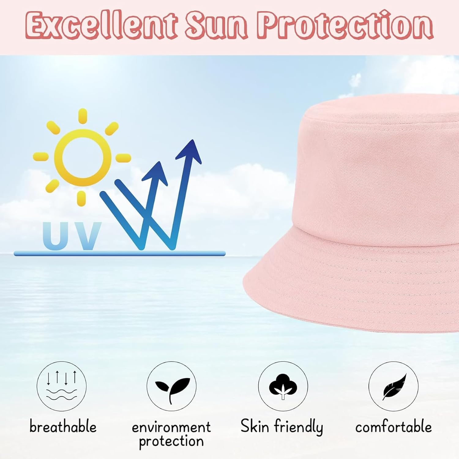 Century Star Kids Bucket Hat UPF50+ Summer Sun Protection Beach Cap Cotton Kids Sun Hat for Boys Outdoor Girls Beach Hat