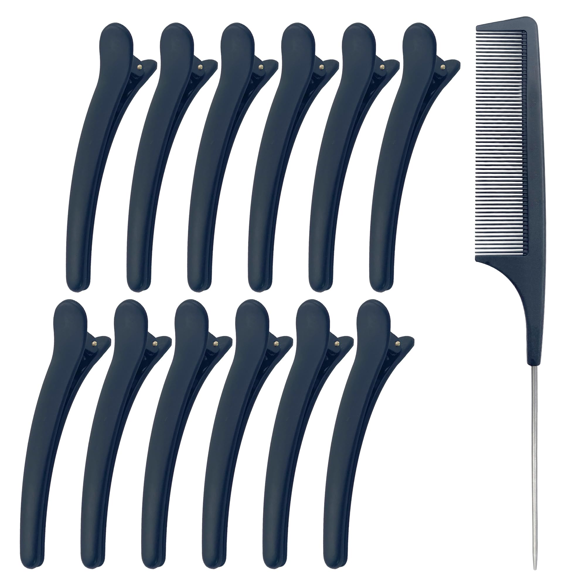 StoutipsPack of 12 Hair Sectioning Clips for Girls and Women with 1 PCS Antistatic Tail Comb – Professional Hairdresser Clips for Salon Styling & Care, Hair Dying Accessories, Black