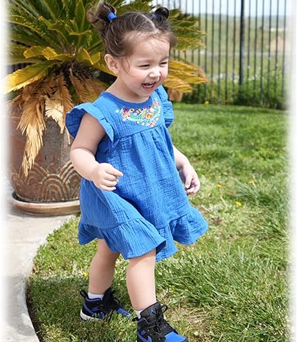 Miniatura 2 de HINTINA Vestido sin mangas con bordado étnico mexicano para niña, vestido floral sin mangas