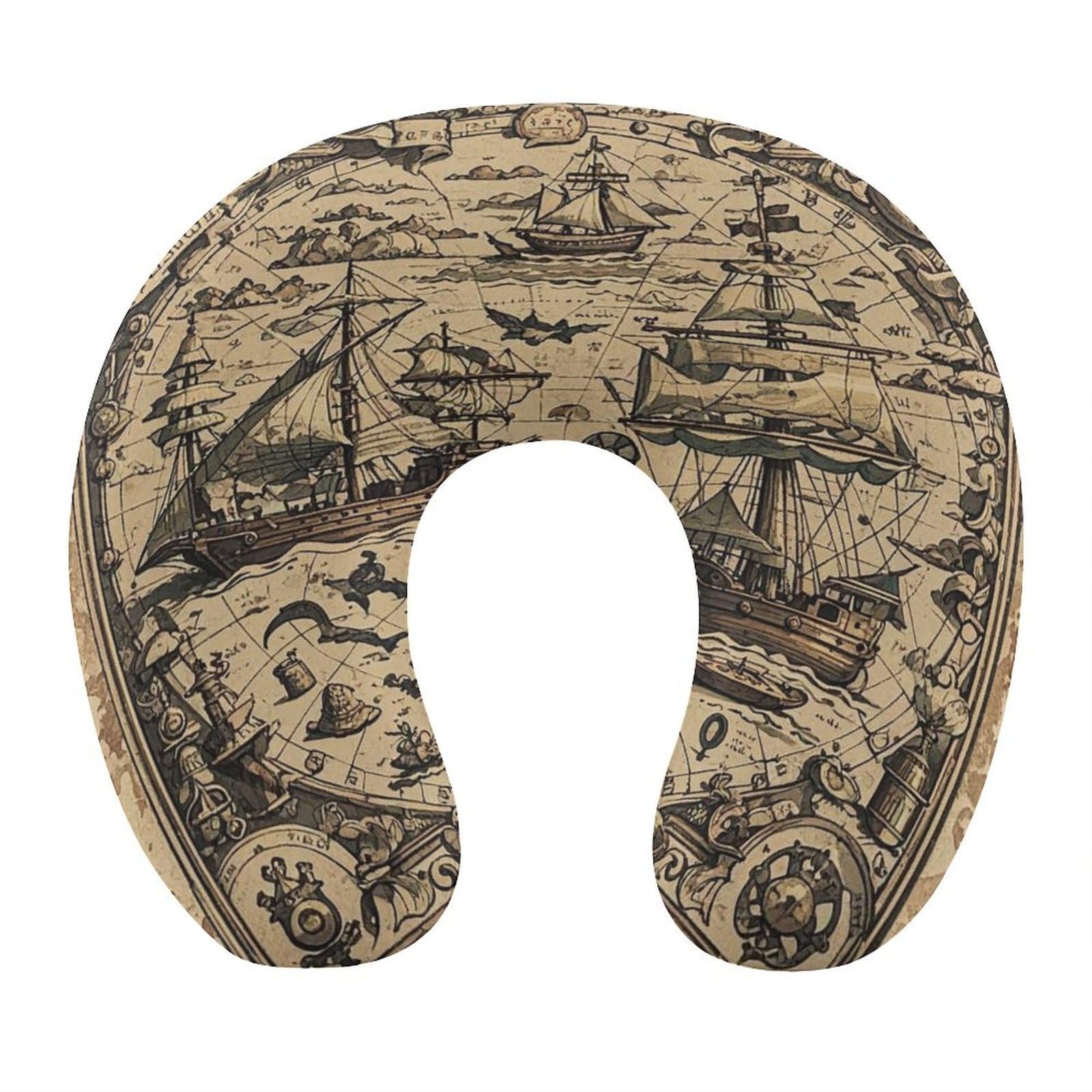 Btcowzrv Style Treasure Map Maritime Pirate U Shaped Neck Pillow Travel Pillows