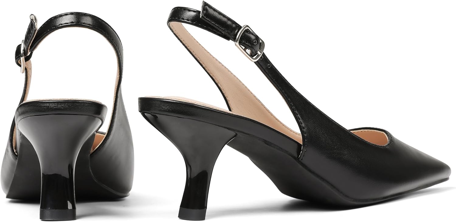 VIMISAOI Women's Slingback Kitten Heels Closed Pointed Toe Low Kitten Heel for Women Pumps with Buckle Wedding Party Dress Pumps Shoes - Image 5