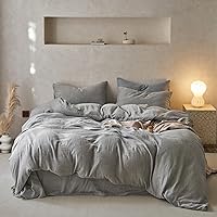 Vista 50 de EAVD Juego de funda de edredón vintage de algodón lavado suave con patrón de cuadros cuadriculados, funda de edredón geométrica de granja con 2