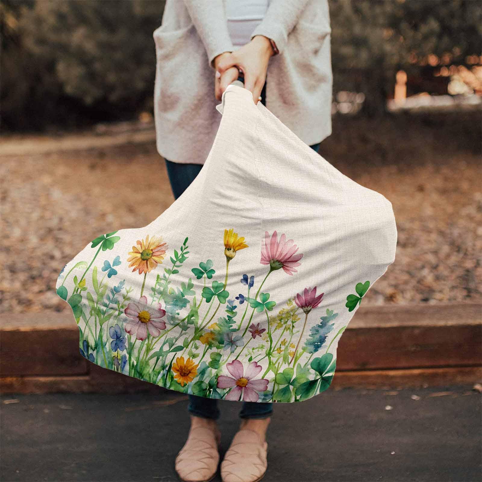 Nursing Cover for Breastfeeding Scarf, Retro Colorful Flowers Shamrock St. Patrick's Day Baby Car Covers Super Soft Multi Use for Canopy Shopping Cart Cover Blanket Stroller Cover