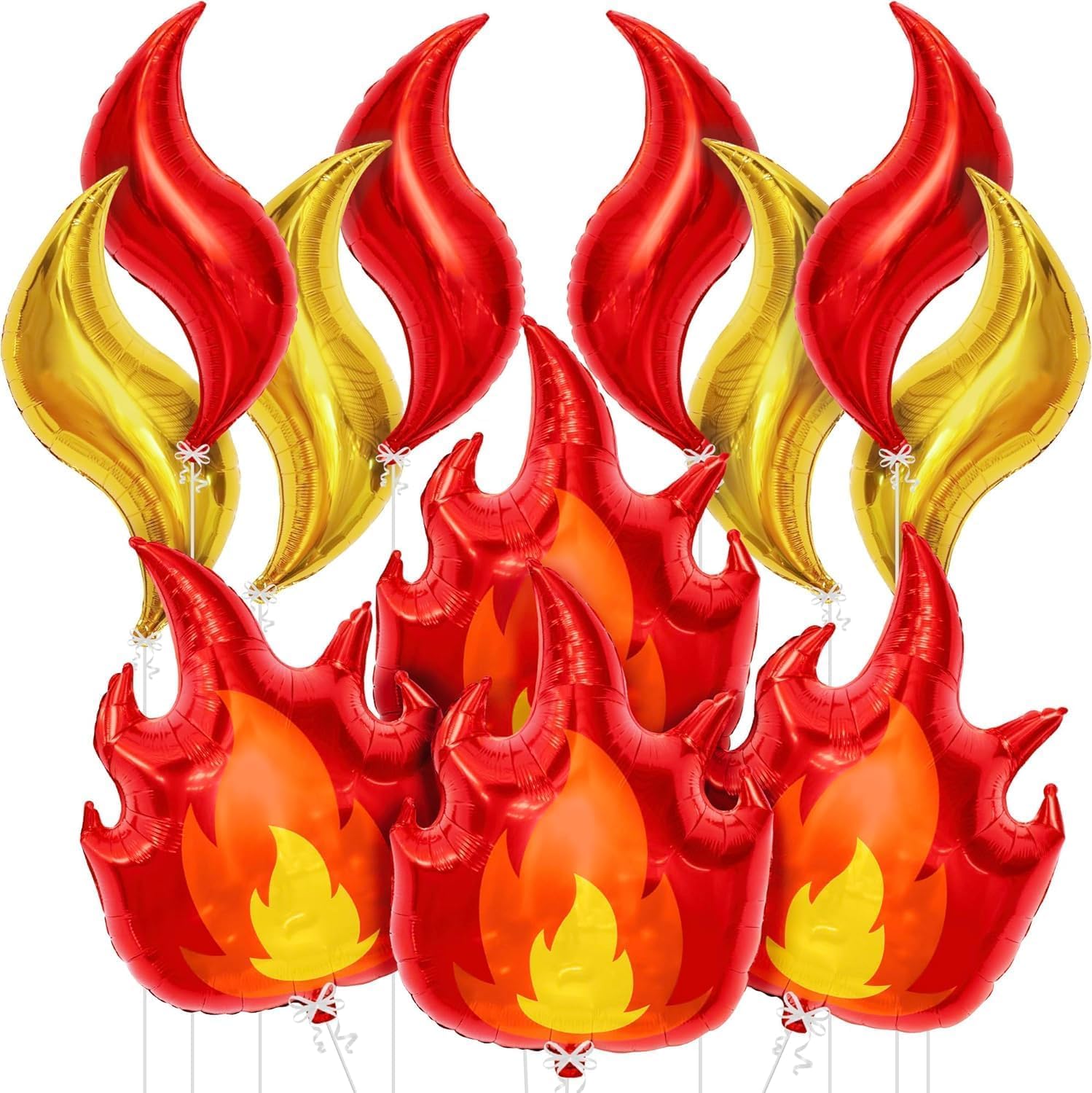 16pcs Fire Theme Balloons Flame Balloons Fire Aluminum Foil Birthday Balloons Fire Birthday Party Balloons for Fire Theme Birthday Party Decoration