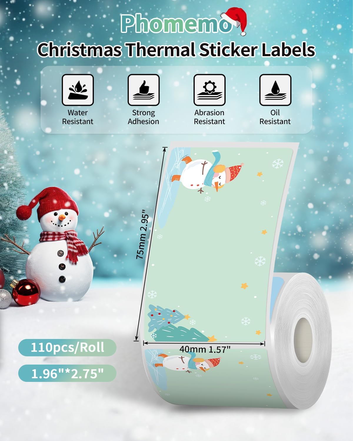 Phomemo M110 Lables, for Phomemo M110/M100/M250/M220/M108/M120 Label Maker with Festival Atmosphere Image, 1.57"*2.95"(40 x 75mm), Self Adhesive Festival Thermal Sticker Labels,3Roll - Image 2