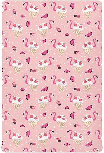 Flamingo Ice Cream Fitted Crib Sheet for Baby Nursery Mattress Sheets Boys Girls Playard Sheets Stretchy Mini Crib 52x28in
