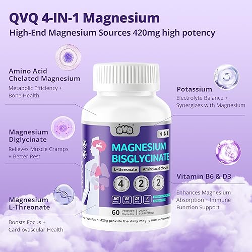 Miniatura 4 de 420 mg de bisglicinato de magnesio L-treonato aminoácido suplemento quelado con vitamina y potasio Fórmula de alta absorción para relajación