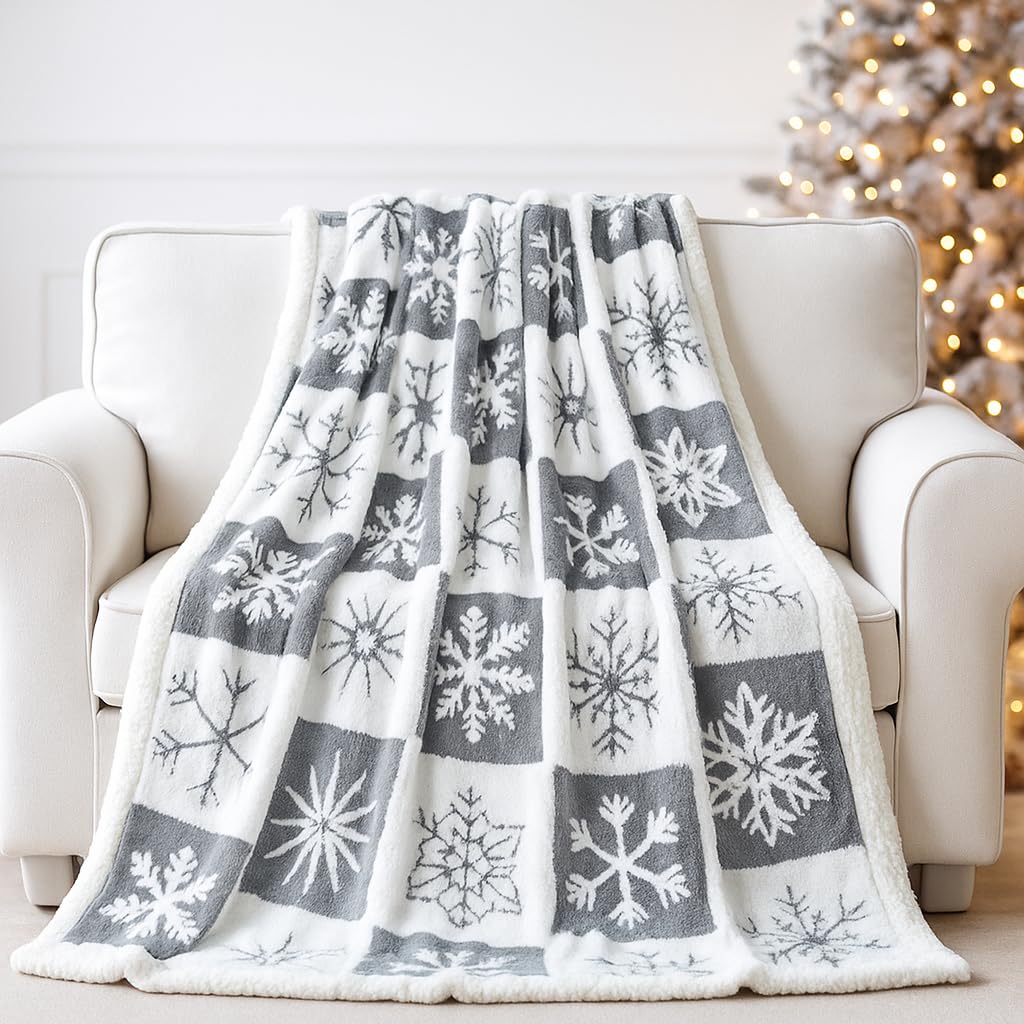 EAQ Plaid Coperta Pile 130x150 cm, Coperta Termica, Coperta Pile Matrimoniale in Morbida e Spessa, Coperta in Pelliccia Sintetica per Divano e Letto (Il Grigio Natalizio, 130x150CM)
