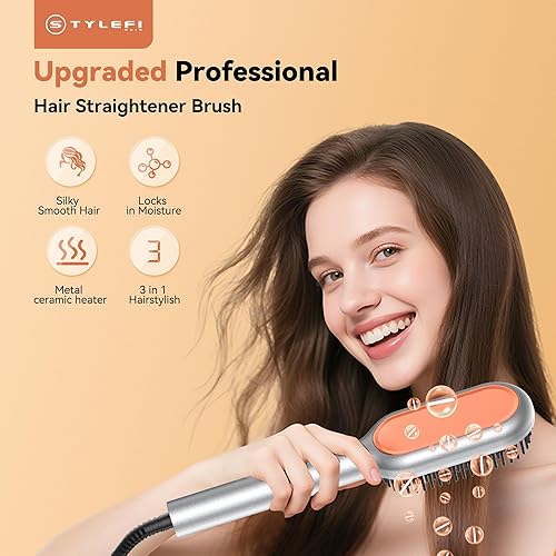 Miniatura 2 de Peine alisador de cabello con iones negativos para mujeres, doble voltaje, peine caliente de cerámica para mujeres, plancha plana para cabello