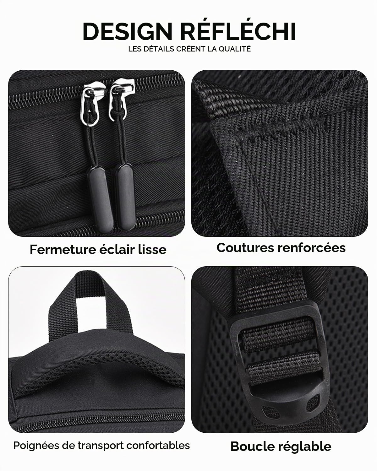 Amythe Cartable École Ados Garçons 10 à 18 ans Imperméable Lycée 28 L, Noir