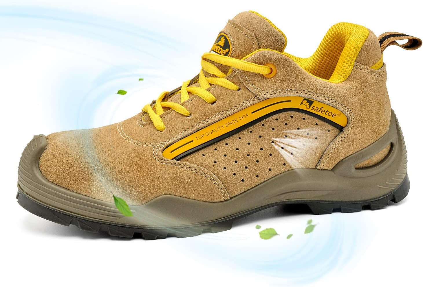 Comfortable Safety Shoes for Men & Women, 7296YN S1P SRC Trainers with Steel Toe Cap, Lightweight Wide Fit Safety Work Boots for Site, Construction, DIY, Lab etc Beige