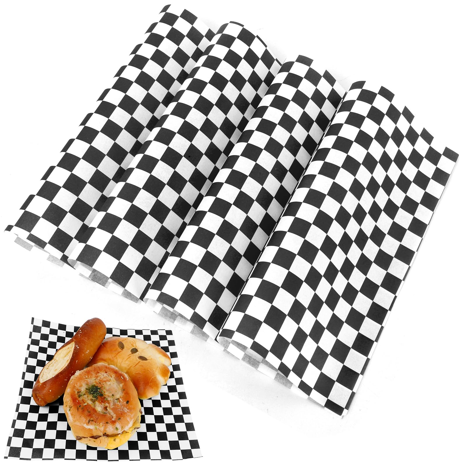 200 Pcs Wax Paper Sheets for Food Deli Wrap Paper Sheets 8.5x8.5"Food Basket Liners Black Checkered Square Sandwich Wraps for Burgers Bread Restaurant