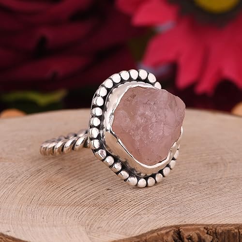 Miniatura 2 de PANOPLY Raw Rose Quartz Ring, Uncut Raw Rose Quartz Ring, Healing Raw Crystal Silver Ring, Pink Quartz Ring, 925 Silver Ring, Promise Gift For Her