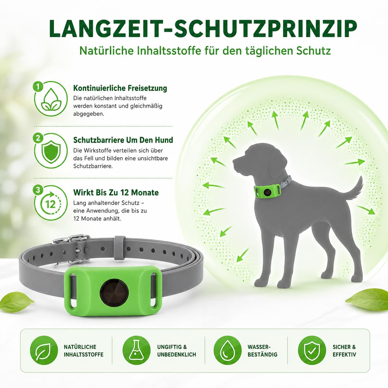 12 Monate Floh und Zeckenfrei Hundehalsband Anhänger mit Langsamer Duftabgabe Leichtem Design und Verstellbarem Band für Spaziergänge und Garten (Grün,1PCS)