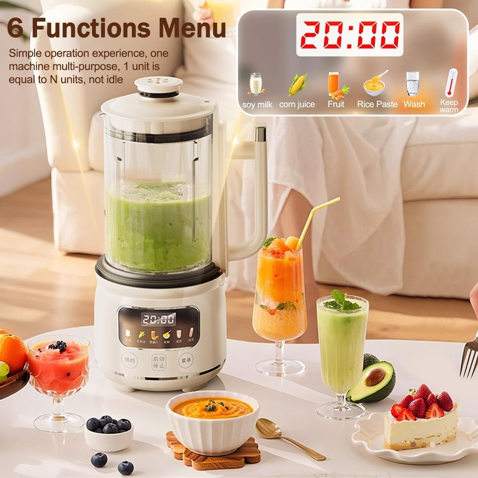 Maszyna do Mleka Sojowego i Orzechowego 1,5L – 6 w 1 Automatyczna Maszyna do Mleka Migdałowego, Owsianego i Sojowego z 12 Ostrzami, Timer 12h, Podgrzewanie 4h, Samoczyszcząca, LED – Dom i Rodzina