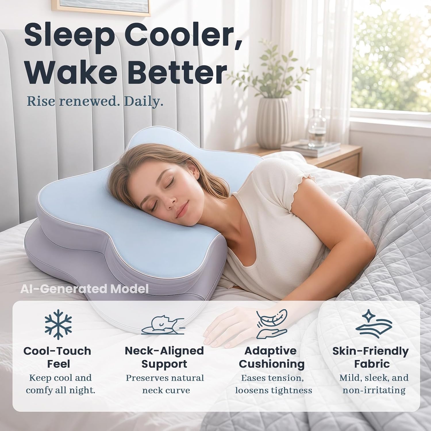 2026 Upgraded 2.0 Soft Cloud Pillow Cervical Memory Foam Pillow, Ergonomic Neck Support Pillow for Side Back Stomach Sleepers（Blue-Gray）