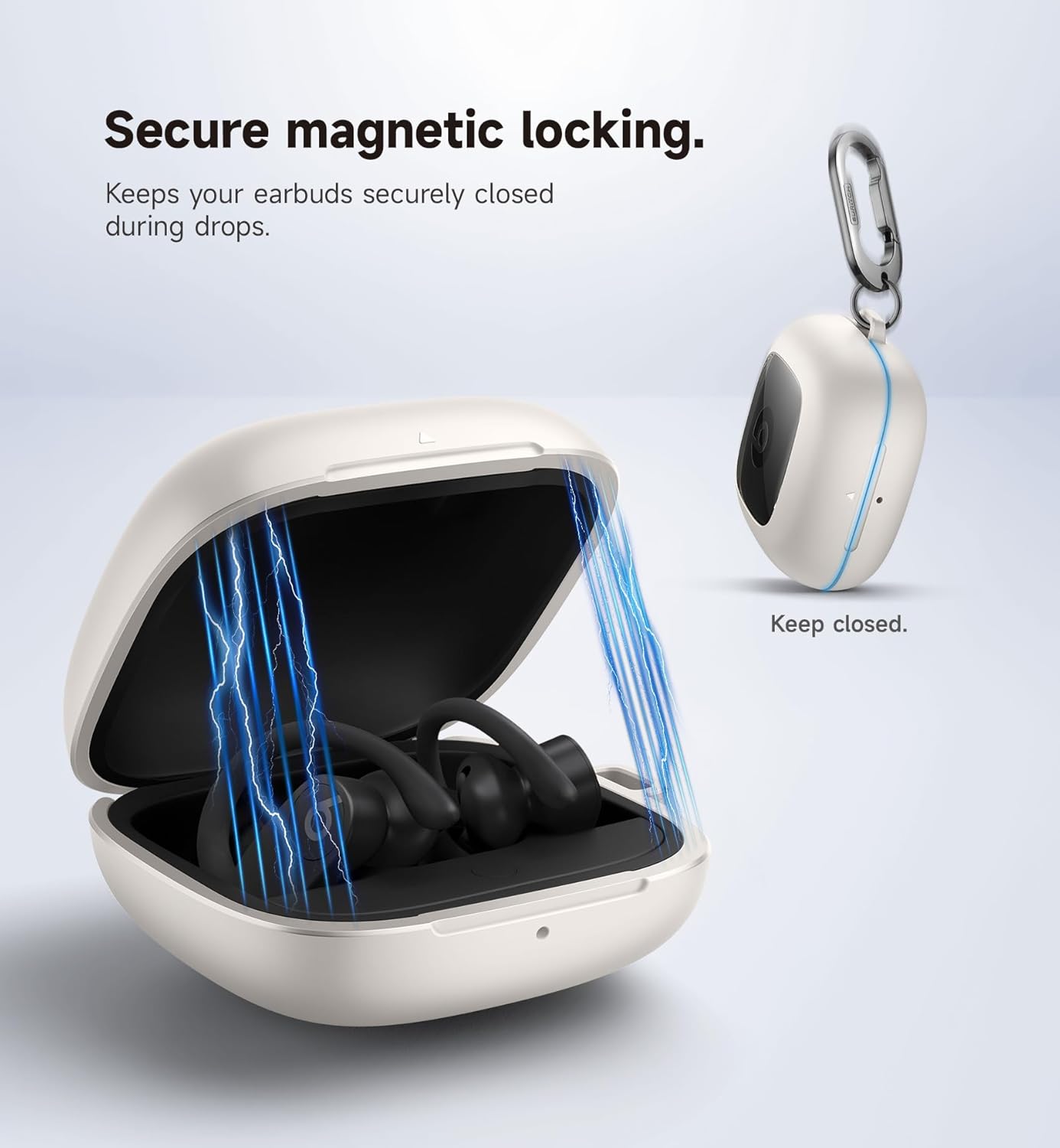 SURITCH for Powerbeats Pro Case Cover, Shockproof Magnetic Cases for Beats Powerbeats Pro Wireless Earbuds, Protective Cover with Magnetic Lid Lock & Carabiner, Full-Body Drop Protection, White - Image 3