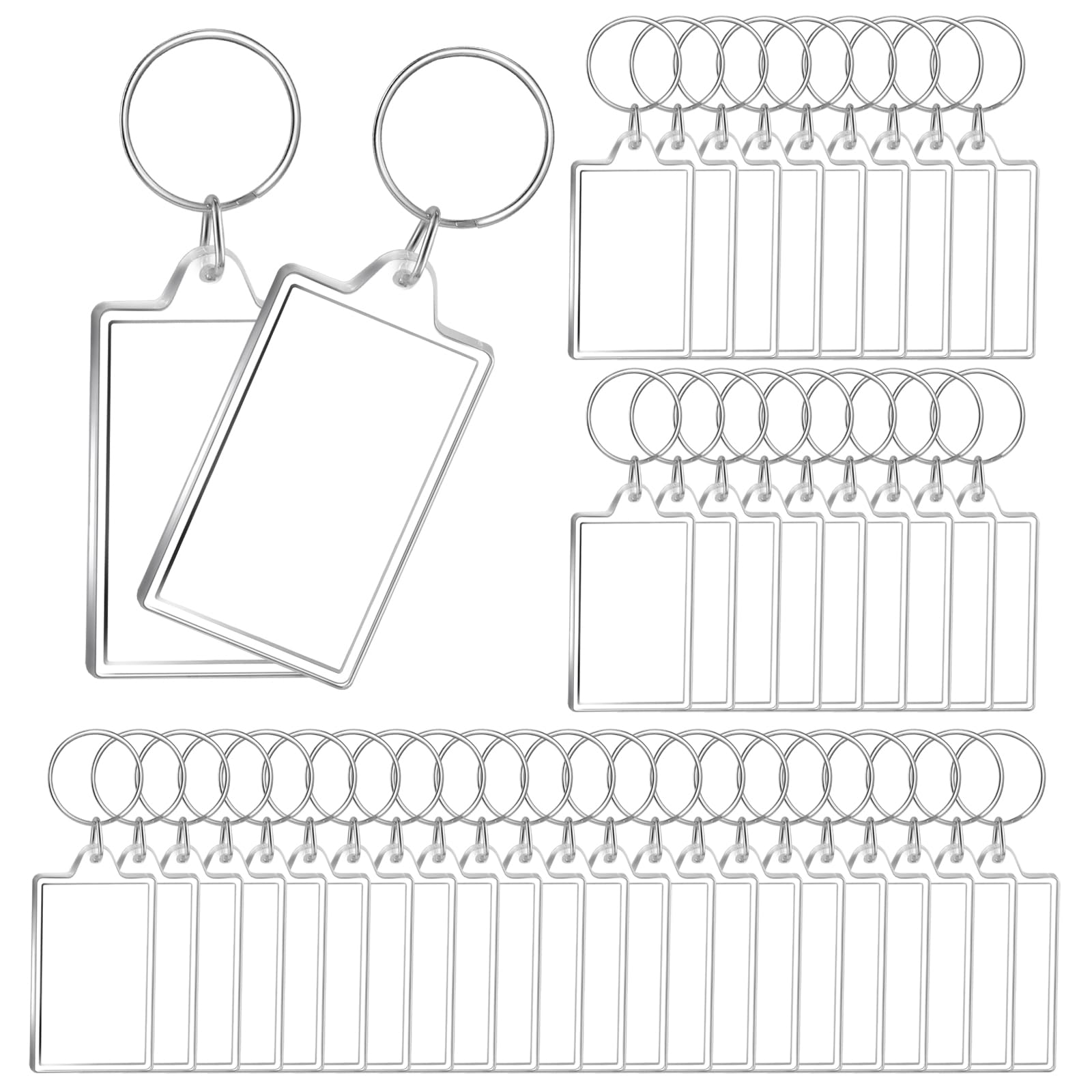 100 Pack Clear Acrylic Photo Picture Keychain Holder Rectangle Blank Photo Insert Keychain Photo Frame Keyring DIY Personalize Favor