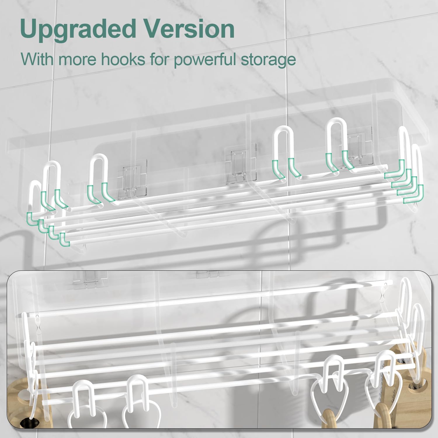 Getsrichfc Shower Caddy Adhesive, Rustproof Shower Shelves for Inside Shower, Large Capacity Bathroom Organizers and Storage, Shower Storage with Removable Hooks, No Drill Bathroom Accessories White