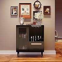 Garvee 30.7" Wine Bar Cabinet with Tempered Glass Door, Stemware Racks & Drawers - Freestanding Modern Buffet Sideboard for Kitchen, Dining Room
