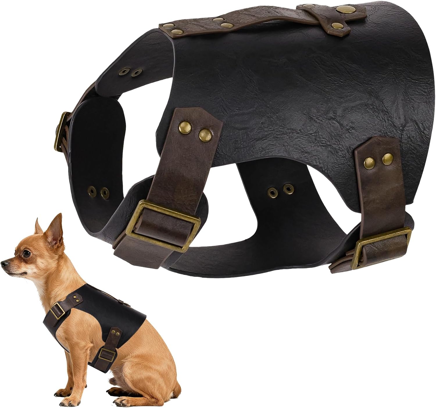 Chaleco Armadura Medieval de Cuero Sintético para Perro Disfraz Ajustable