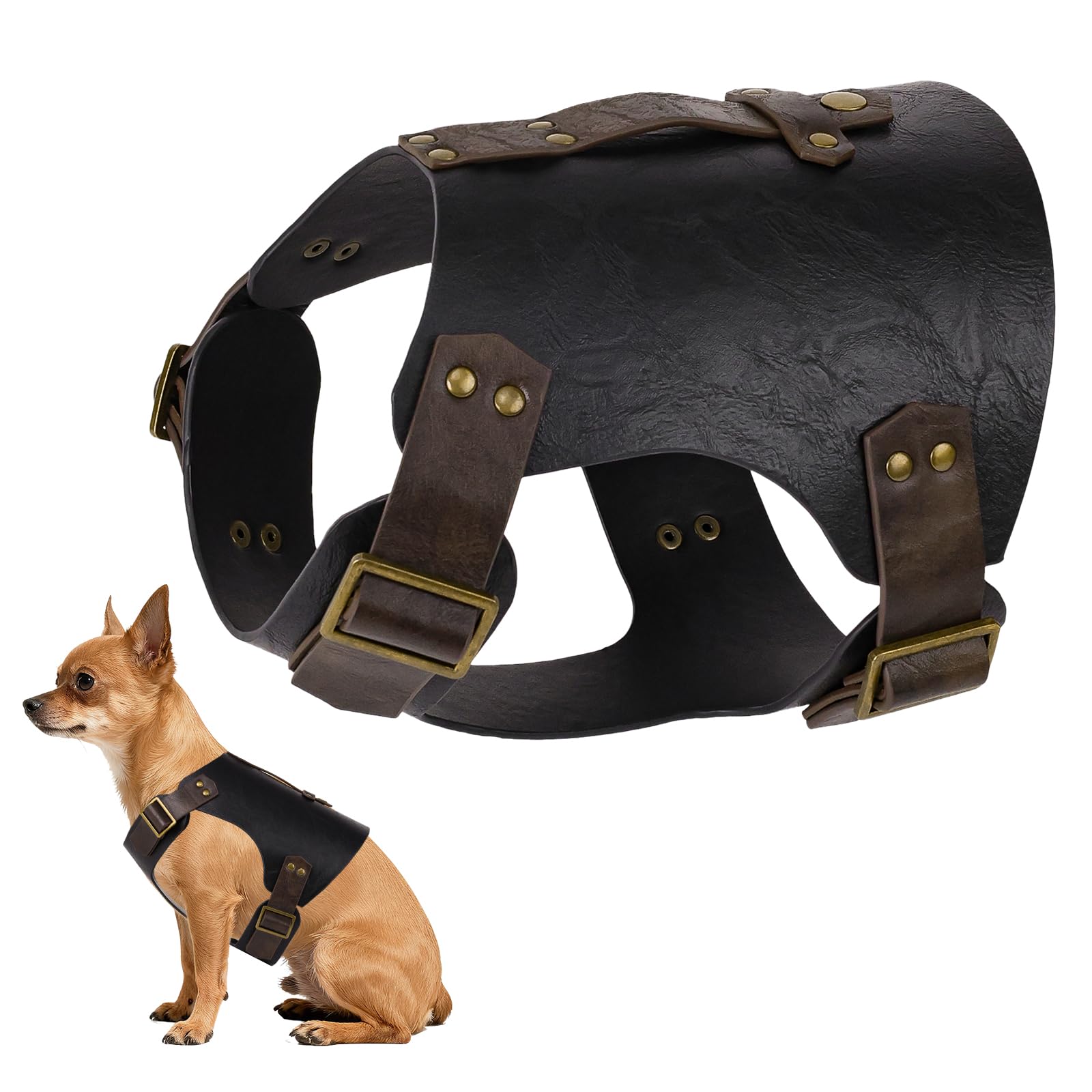 HiiFeuer Medieval Faux Leather Dog Armor Clothe Adjustable Funny Dog Vest Costume for Cosplay- Fits Most Dogs Ropa para Perro (Black S)