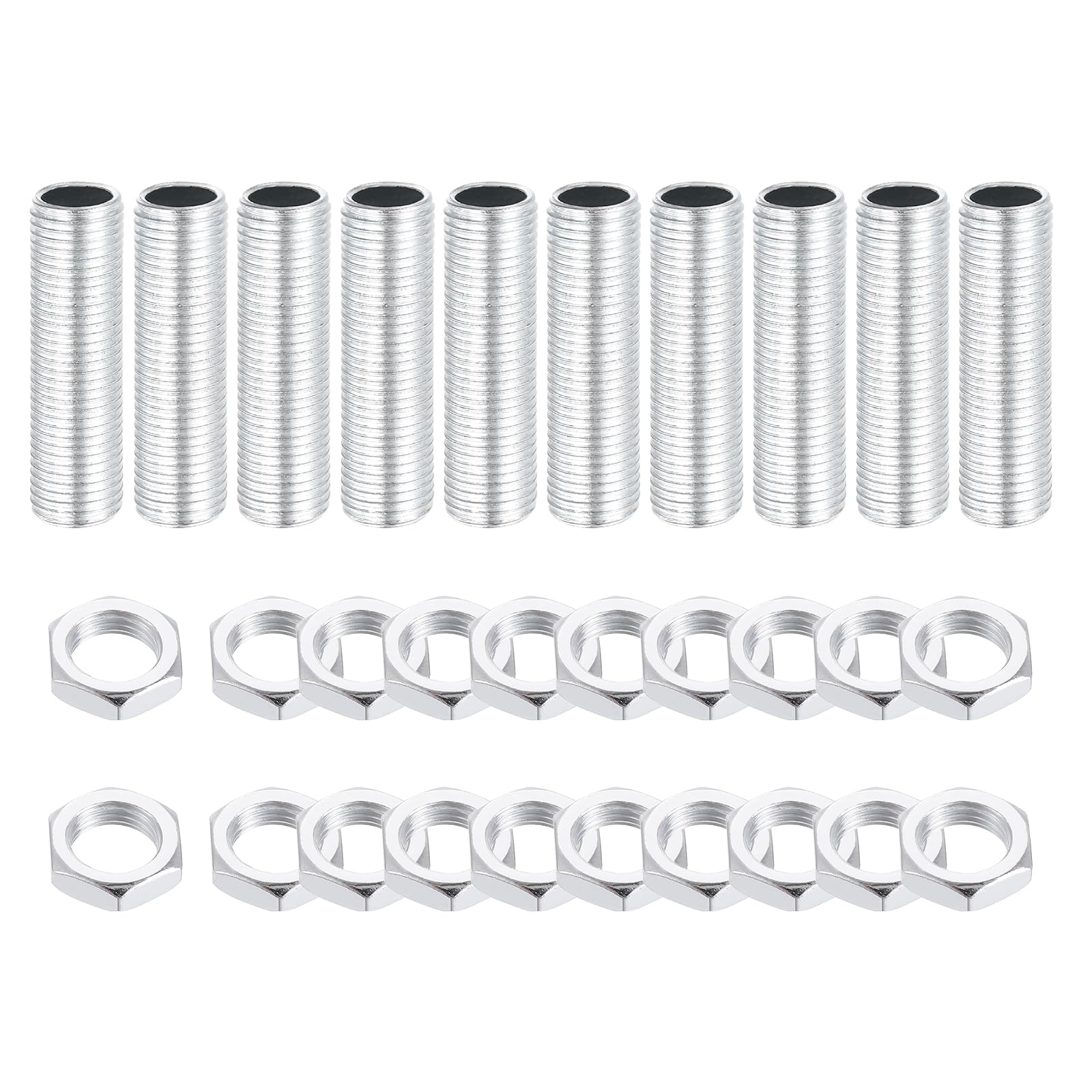 sourcing map 10Pcs 35mm Lamp Pipe Nipples Kit with Lock Nuts, M10x1 Fine All Threaded Hollow Tube Lamp Repair Hardware Fasteners for Chandelier Ceiling Lamps Assembly DIY, White Zinc โ image 1