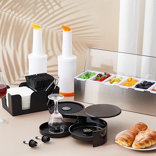 Vista 28 de Mifoci Bartending Supplies - Bandeja para decorar con tapa, barra de 3 niveles, 12 vertedores de botellas de acero inoxidable, 2 botellas de jugo