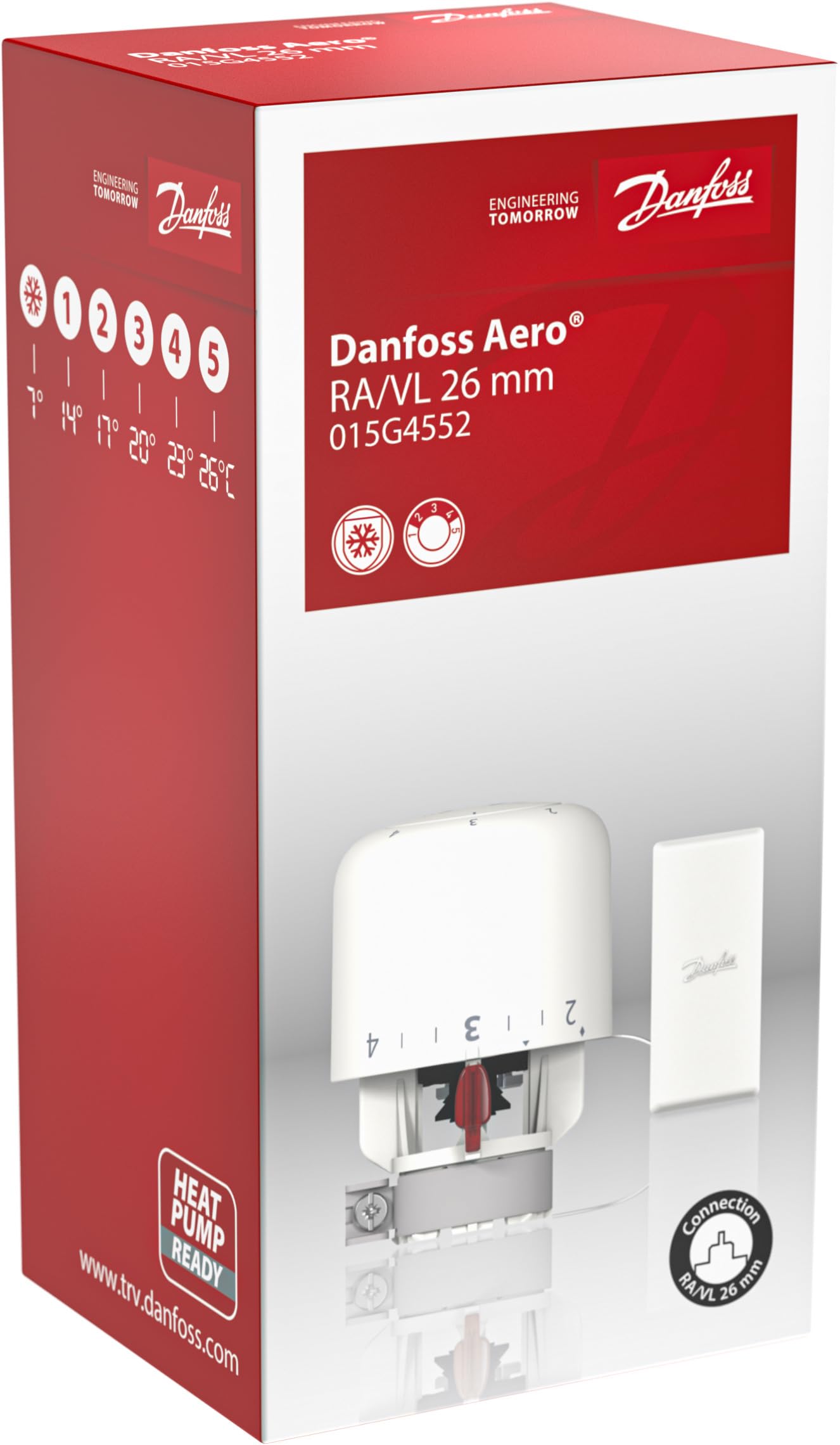 Danfoss 015G4552 Sensore termostatico, Riempito di Gas, Bianco