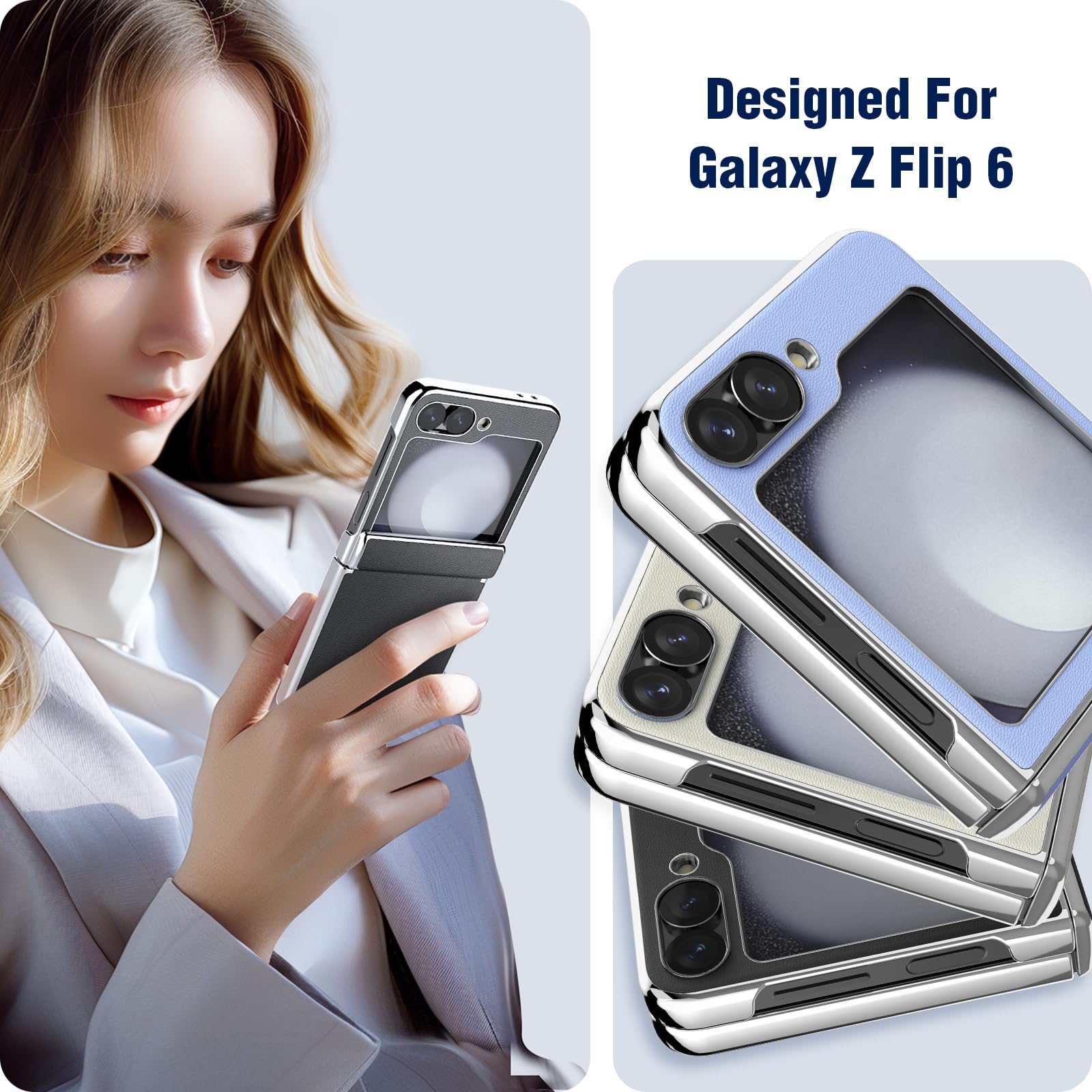 Nillkin for Z Flip 6, Slim Leather Samsung Galaxy Z Flip 6 Case, Wireless Charging, Shockproof, Anti Scratch - White