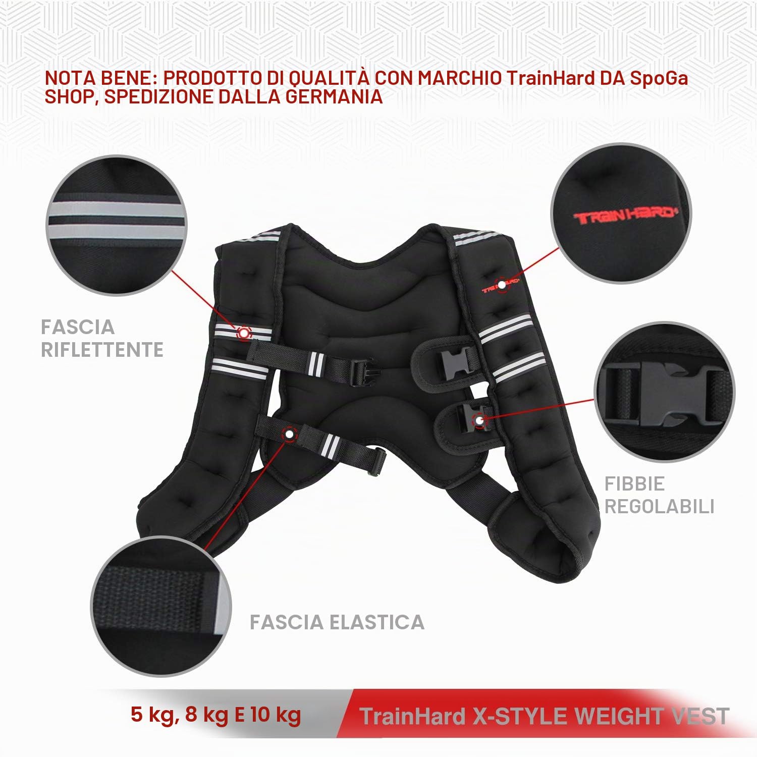 Train Hard Gilet da corsa X-Style da 5 kg/8 kg/10 kg, per allenamento di forza, corsa, fitness, Cross Training (5 kg)