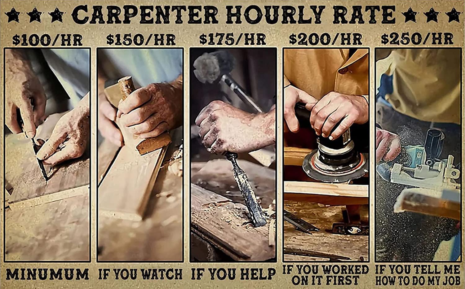 Retro Decor Tin Signs Carpenter Hourly Rate Carpenter Retro Wall Art Decor Iron Painting For Home Kitchen Cafe Pub Sign Plaque 20x30cm