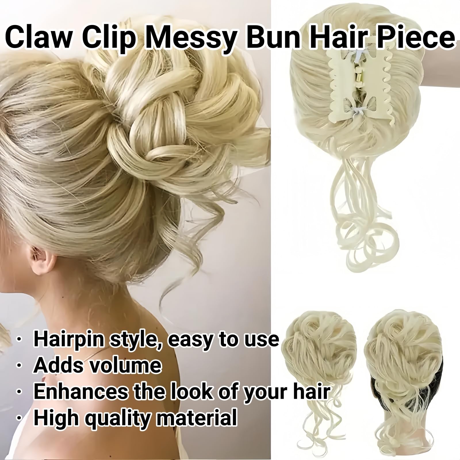 Blonde Synthetic Hair Piece with Claw Clip for Messy Bun Tousled Updo Ponytail Extensions for Women (#Blonde) - Image 3