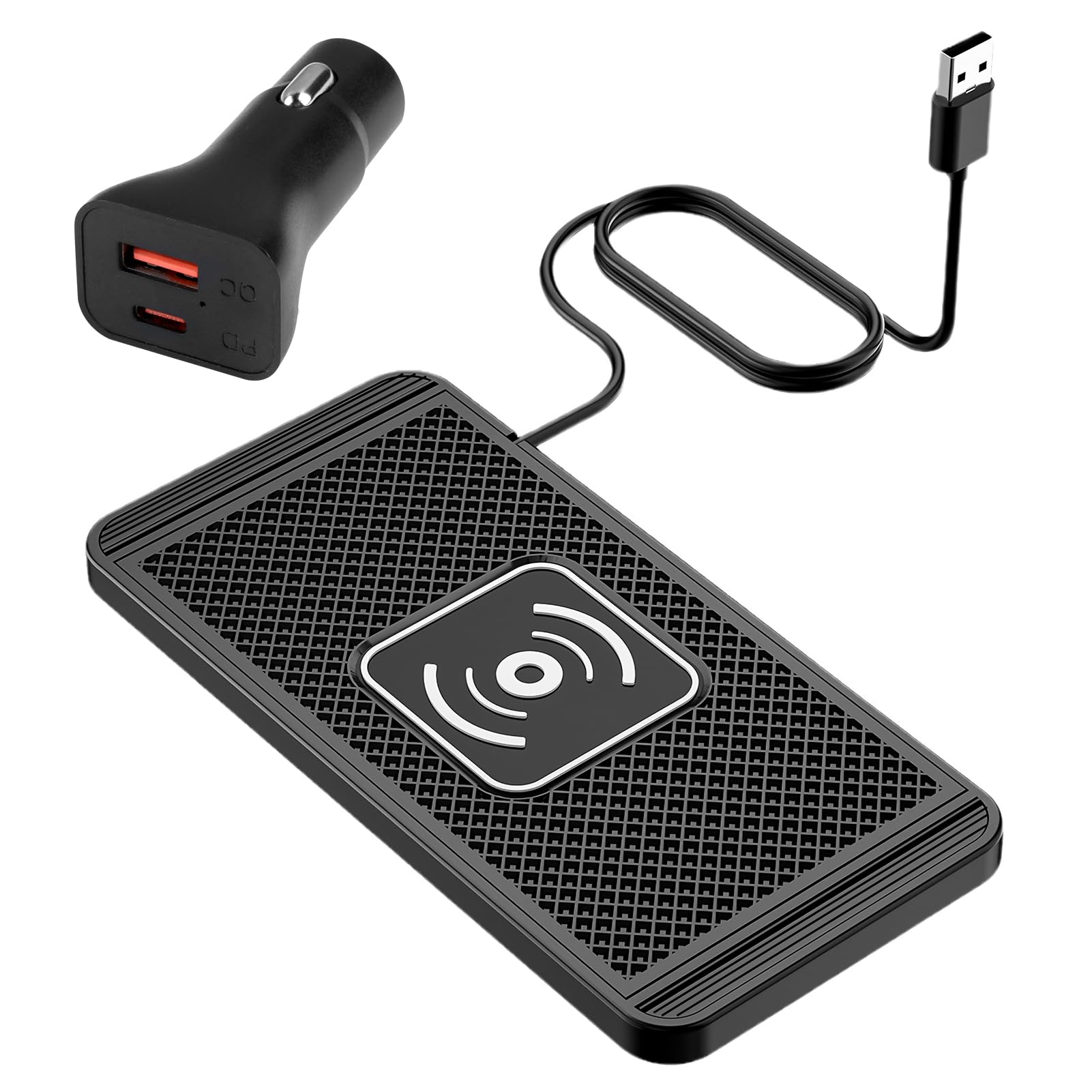 Chargeur de Voiture sans Fil 15W Chargeur Induction Voiture avec PD40W QC3.0 Tapis Chargement Antidérapant Compatible avec iPhone15 14 13 12 11 Samsung S23 S22 AirPods (1m Câble)