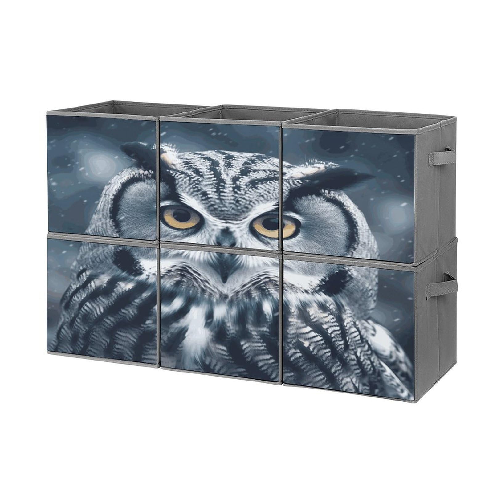 Btcowzrv Style Grey And White Owl Storage Cubes, 6 Pack Oxford Fabric Foldable Collapsible Bins With Handles, Cubby Storage Baskets Boxes For Closet Shelves Office Organization
