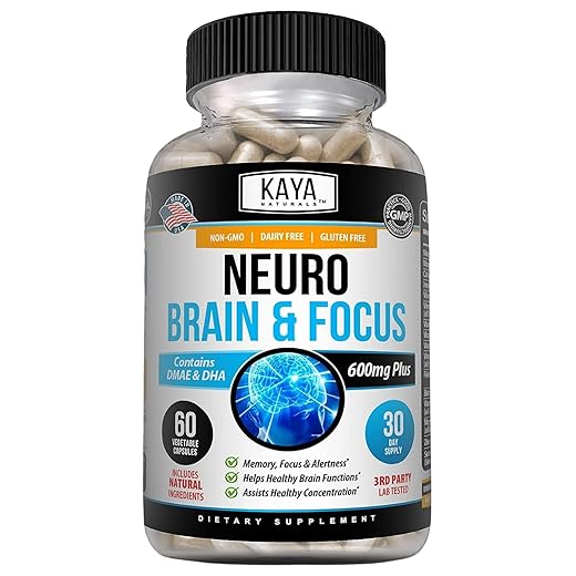 Kaya Naturals - Neuro Brain for Memory & Focus - Nootropic Energy Capsule - Nootropic Brain Support Supplement - Focus & Concentration & Learning Accuracy - Cognitive Function - 60 Count