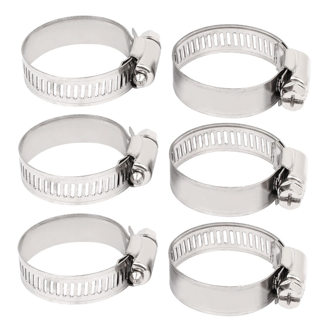 Aexit Cable Pipe Clamps Fitting Metal Adjustable Worm Gear Hose Clamp Silver Tone Strap Clamps 21-38mm 6pcs
