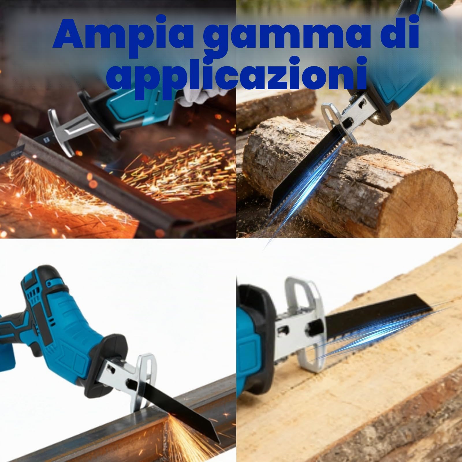 Sega a Gattuccio Batteria 21V con 2 Batterie Caricabatterie 4 Lame Portatili, Motosega a Batteria con Luce LED, Sega Alternativa a Velocità Variabile per Metallo, Legno, Tubi in PVC(2 Batterie)
