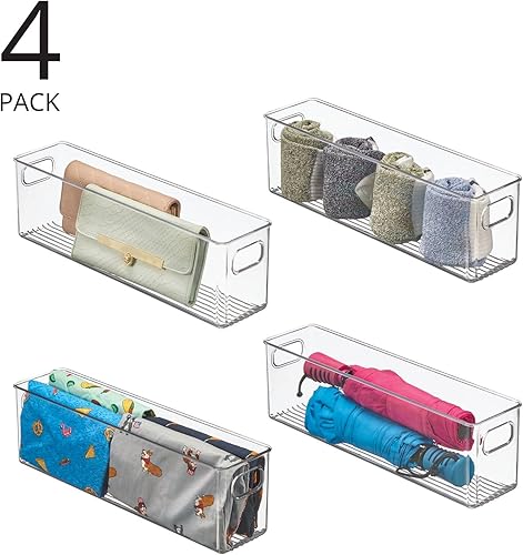 Miniatura 2 de mDesign Organizador de plástico para armario del hogar, cesta de almacenamiento con asas para dormitorio, baño, estantes de gabinete, entrada y