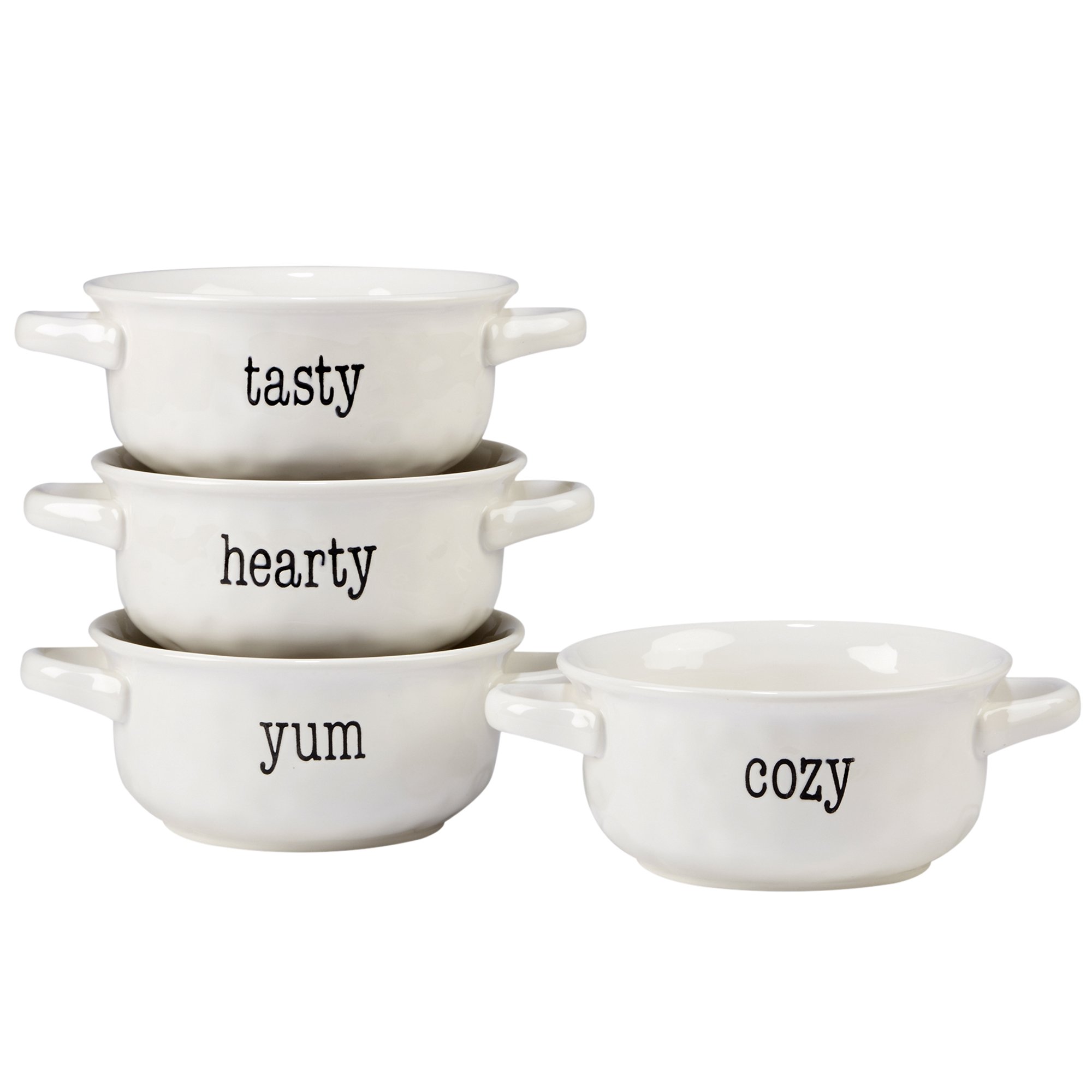 Certified International Corp It's Just Words 32 oz. Soup Crocks, Assorted Designs, Set of 4, Multicolor
