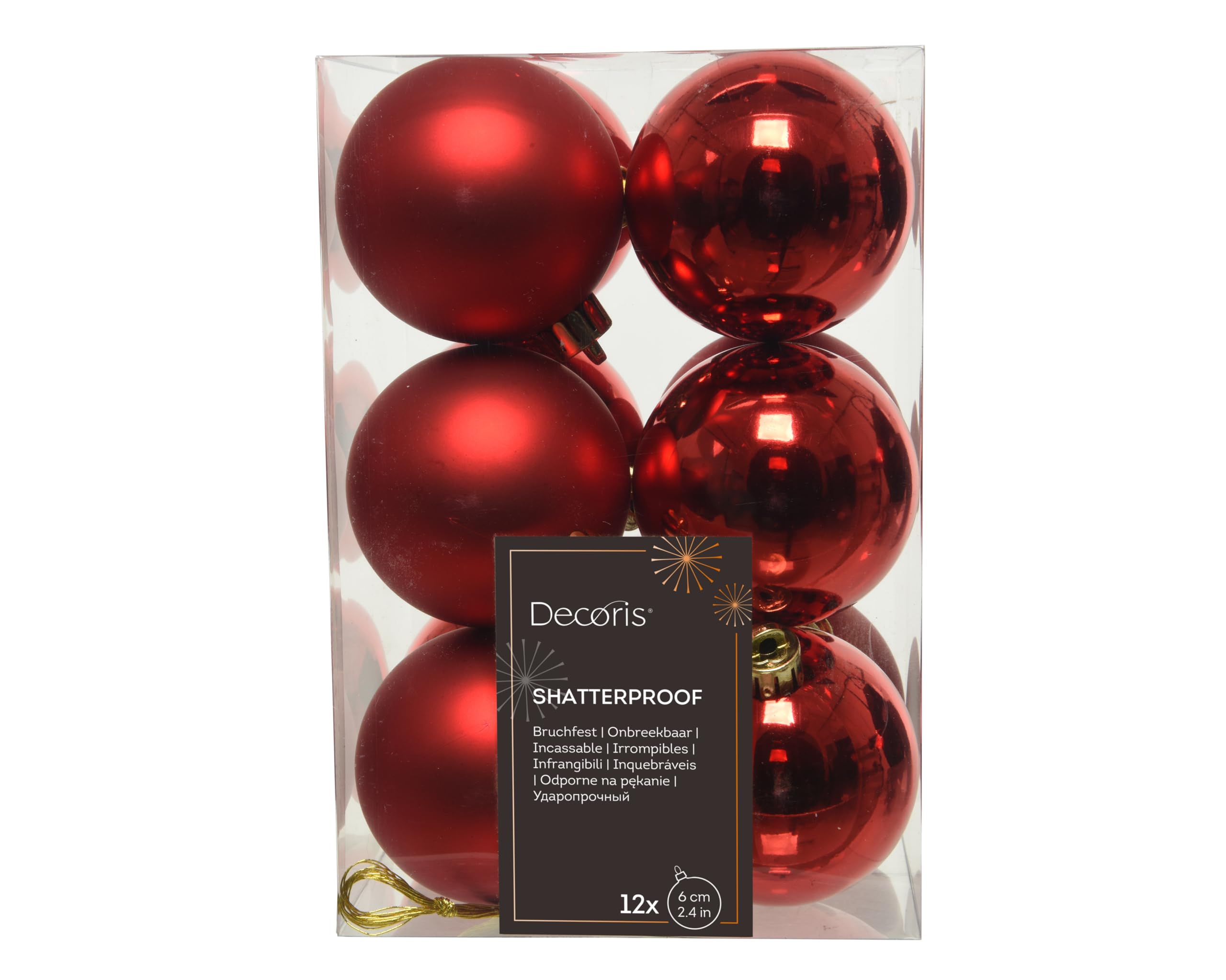 12 Luxury Shatterproof Christmas Baubles Decorations - Red - Image 2