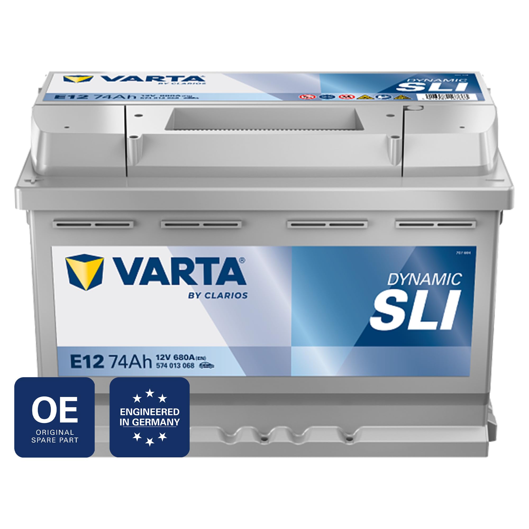 VARTA Automotive DYNAMIC SLI (E12) 12V 74Ah 680A - Nassbatterie KFZ mit Standardausstattung & ohne Start-Stopp System - Starterbatterie für einfachen Energiebedarf - Bleisäurebatterie wartungsfrei