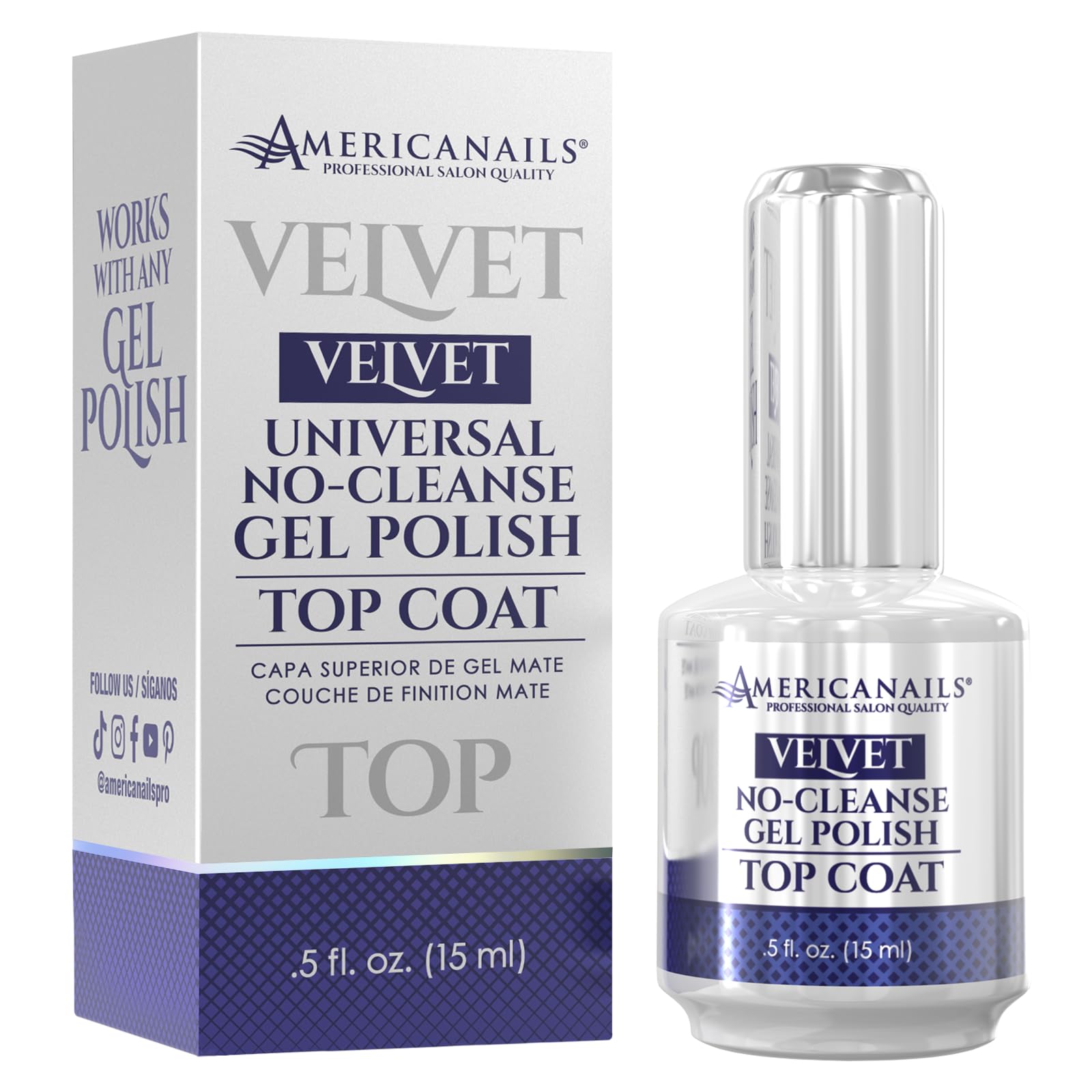 Americanails Gel Polish Top Coat - Velvet Finish, (0.5 oz), Original Dual Cure Formula for Maximum Adhesion, Long Lasting, Soak Off UV LED Fast Drying Gel Nail Lacquer