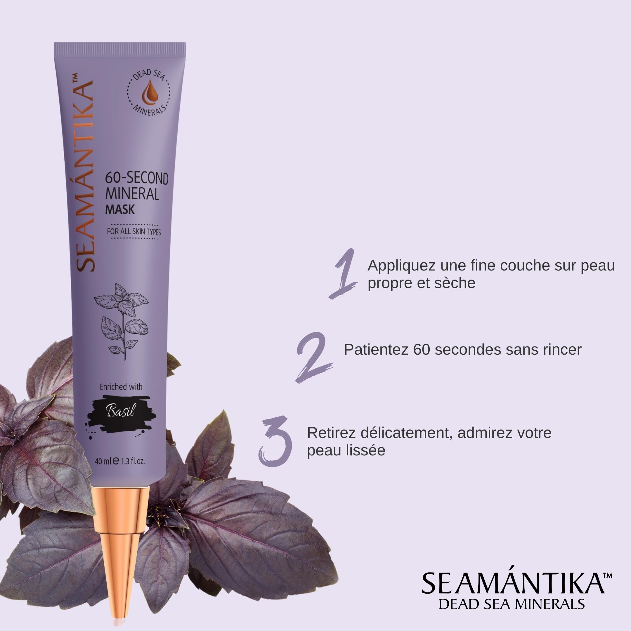 SEAMANTIKA - Masque Visage 60 Secondes au Basilic - 40 ml | Le masque 60 secondes au basilic aide à lisser l'apparence des ridules et à améliorer la texture et l'éclat du teint.