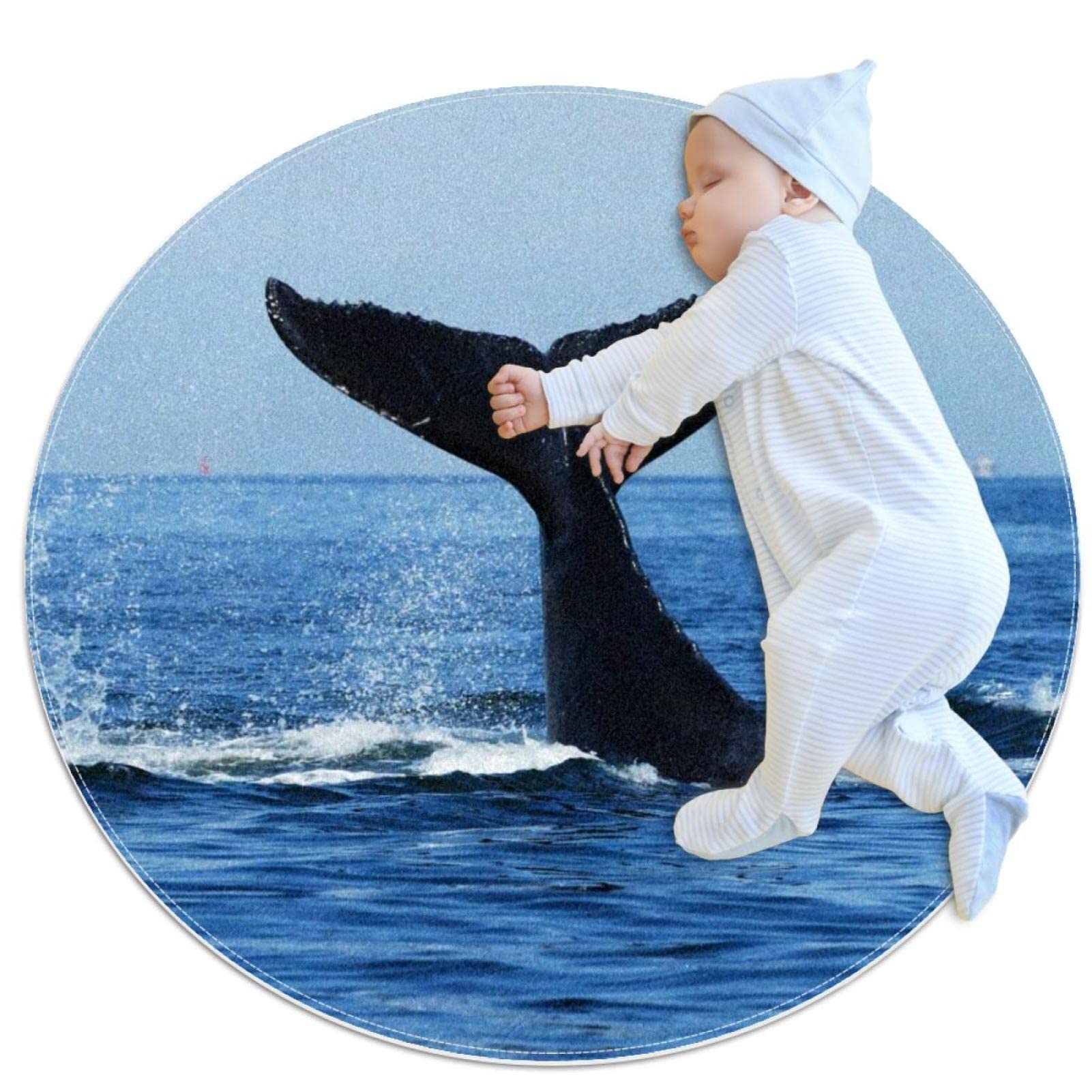 Tapis rond baleine JDEZ protégez vos sols et égayez la chambre 100x100cm