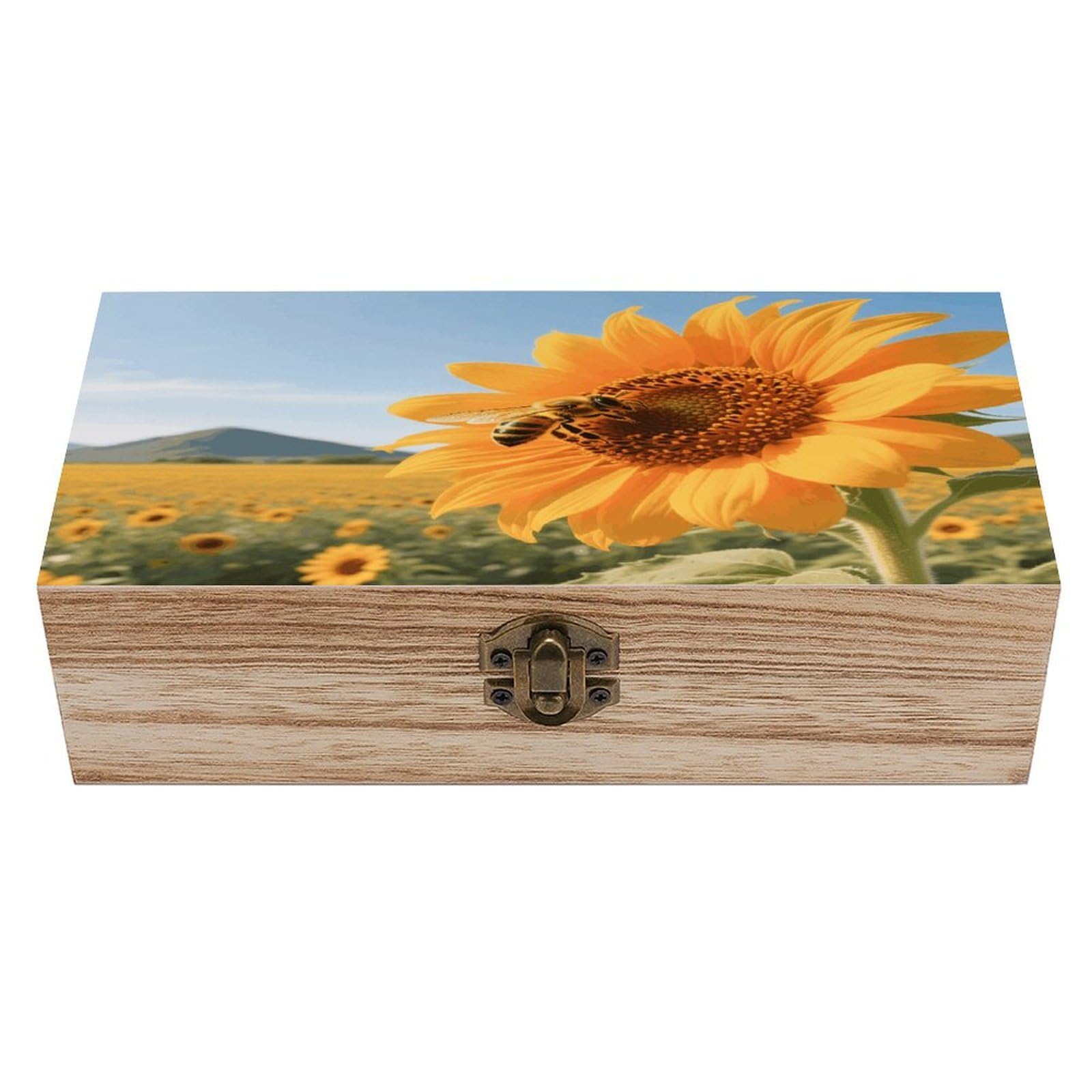 VstaDank Bee on A Sunflower Wooden Storage Box Vintage Wood Box with Lid Large Wooden Jewelry Boxes DIY Wood Gift Boxes Exquisite Jewelry Case Art Stash Keepsake Storage Case