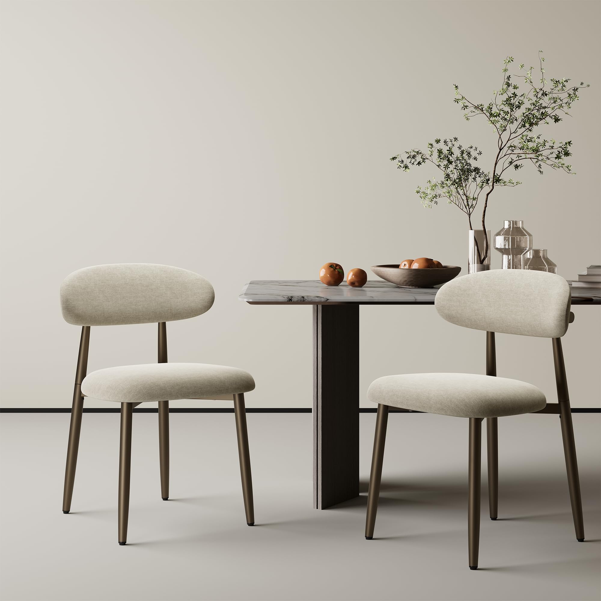Dining Chairs Set of 2, Upholstered Dining Room Chairs with Ergonomic Curved Backrest, Metal Frame Kitchen Chairs, Modern Fabric Accent Chairs for Dining Room, Kitchen, Living Room, Bedroom,Camel